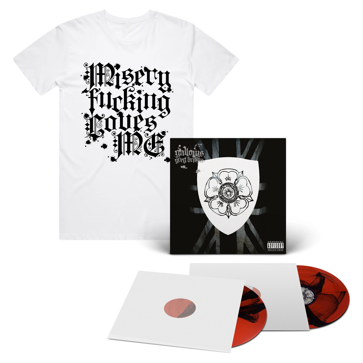 D2C Exclusive: Grey Britain - 2xLP - Red with Black Inkplosion + Misery T-Shirt