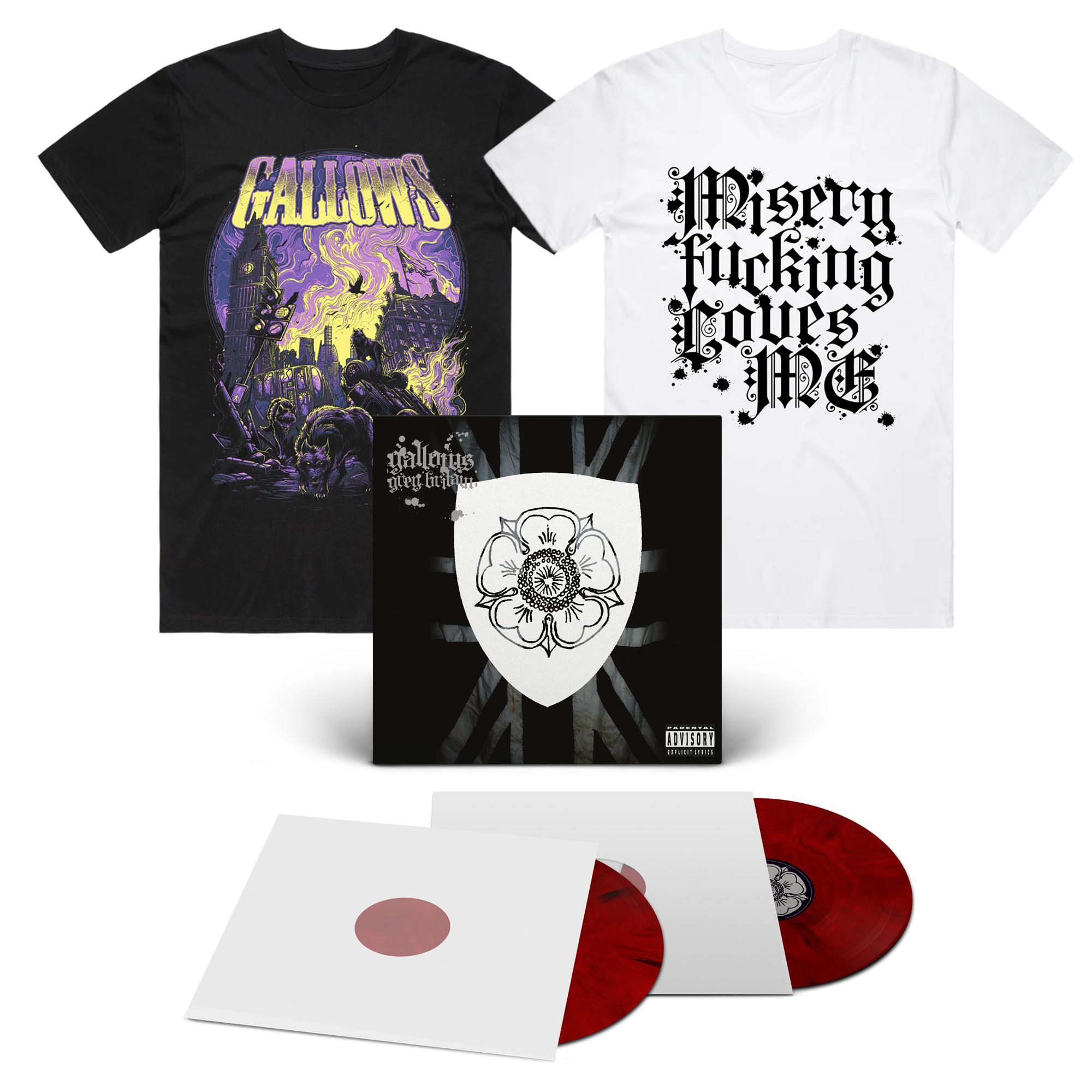 Grey Britain - 2xLP - Red & Black Marble + Grey Britain by Dan Mumford + Misery T-Shirt