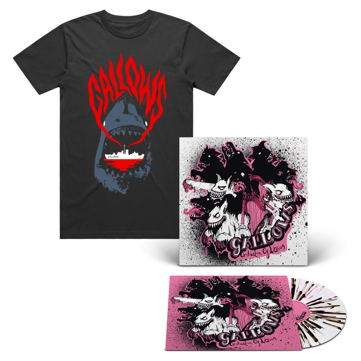 Orchestra of Wolves - Crystal Clear - Pink & Black Splatter + Shark T-Shirt